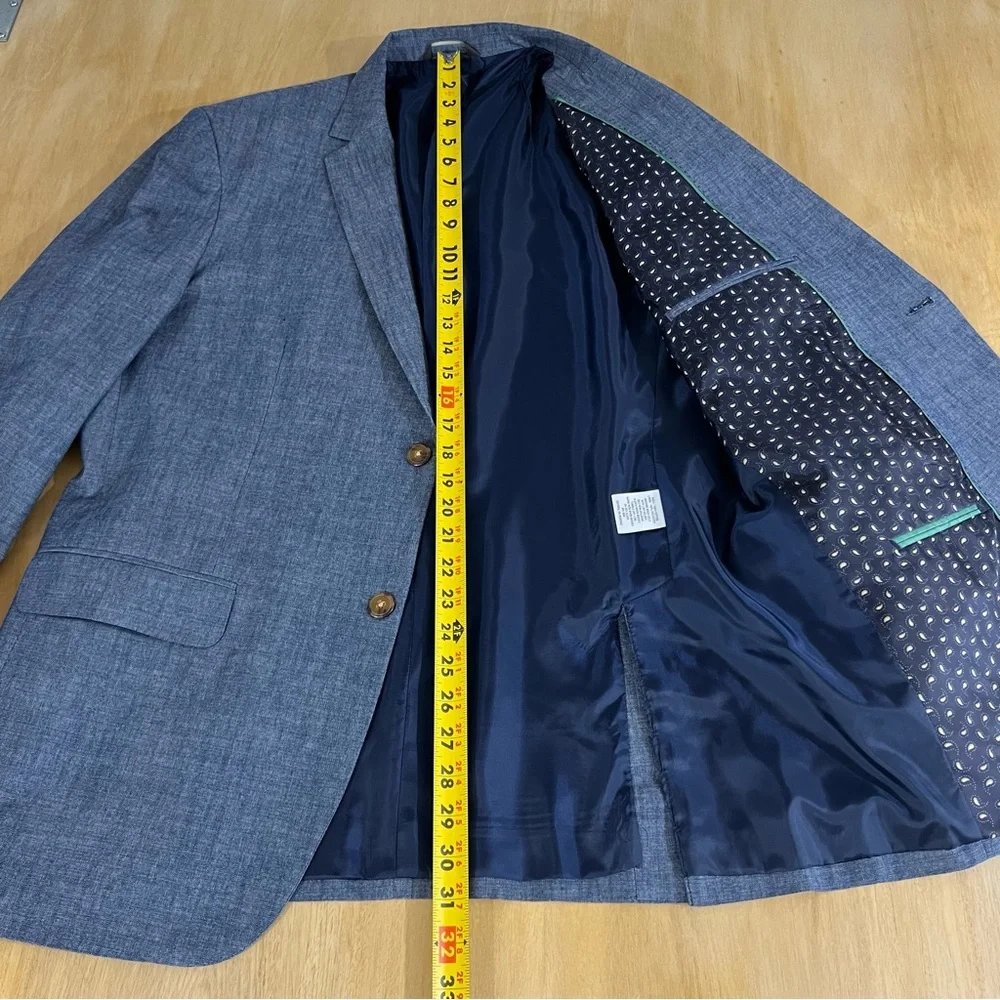 Tasso Elba Blazer Mens sz Large (42R-44R) Chambray Cotton Sport‎ Coat Jacket